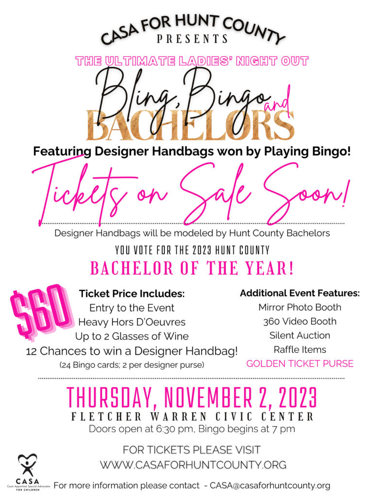 Graphic giving details on the Bling, Bingo and Bachelors fundraising event.